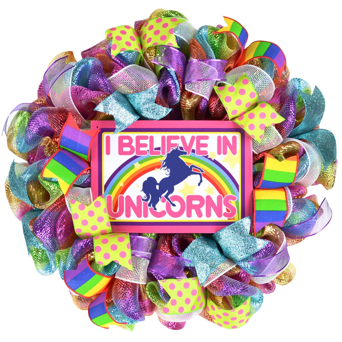 I Believe in Unicorns Mesh Front Door Wreath | Pink White Purple - Pink Door Wreaths