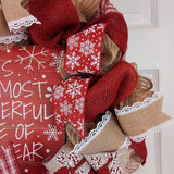 It's the Most Wonderful Time of the Year Wreath | Winter Christmas Mesh Front Door Wreath; White Red Brown Jute - Pink Door Wreaths