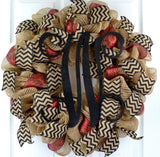 Jute Burlap Monogram Chevron Everyday Door Wreath | Brown Maroon Black - Pink Door Wreaths