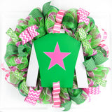 Kentucky Derby Mesh Wreath; Pink Green - Pink Door Wreaths
