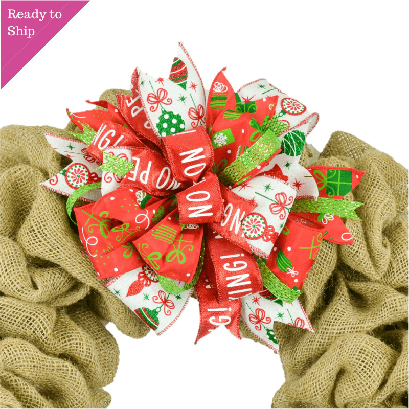 Lantern Wreath Bow - Burlap Wreath Embellishment for Making Your Own - Layered Full Handmade Farmhouse Already Made (Christmas (Present) - Pink Door Wreaths