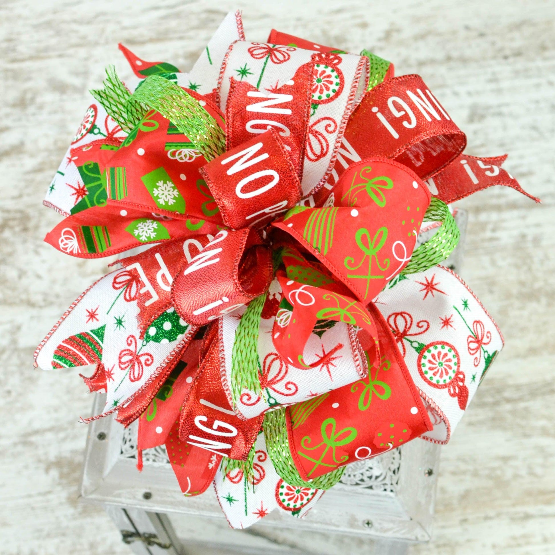 Lantern Wreath Bow - Burlap Wreath Embellishment for Making Your Own - Layered Full Handmade Farmhouse Already Made (Christmas (Present) - Pink Door Wreaths
