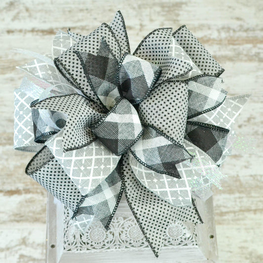 Lantern Wreath Bow - Burlap Wreath Embellishment for Making Your Own - Layered Full Handmade Farmhouse Already Made (Everyday (Grey/Black) - Pink Door Wreaths