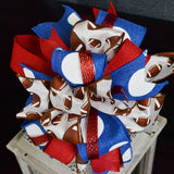 Lantern Wreath Bow - Burlap Wreath Embellishment for Making Your Own - Layered Full Handmade Farmhouse Already Made (Football (Red, White, Blue and Brown) - Pink Door Wreaths