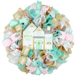 Love Grows Here Welcome Floral Spring Wreath - Mothers Day Gift - Summer Front Door Decor - Everyday Decoration - Pink White Jute Blue - Pink Door Wreaths