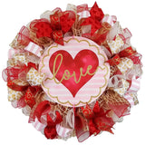 Love Valentines Wreath - Valentine's Day Decor - Gold Red Pink White Door Decorations - Pink Door Wreaths