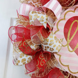 Love Valentines Wreath - Valentine's Day Decor - Gold Red Pink White Door Decorations - Pink Door Wreaths