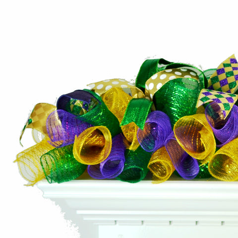 Mardi Gras Garland for Staircase or Mantle - Mantel Decor - Purple Gold Green MG1 - Pink Door Wreaths