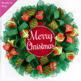 Merry Christmas Front Door Wreath | Emerald Green Red Holiday Decor - Pink Door Wreaths