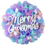 Merry Christmas Pastel Wreath - Christmas Decor - Outdoor Front Door Wreath - Pink Purple Turquoise White Gingerbread - Pink Door Wreaths