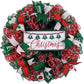 Merry Christmas Wreath - Xmas Holiday Decoration Front Door Wreaths - Red Emerald Green White Christmas Trees - Pink Door Wreaths