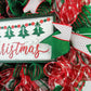 Merry Christmas Wreath - Xmas Holiday Decoration Front Door Wreaths - Red Emerald Green White Christmas Trees - Pink Door Wreaths
