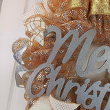 Mesh Christmas Wreaths | Merry Christmas Mesh Front Door Wreath; Gold Silver - Pink Door Wreaths