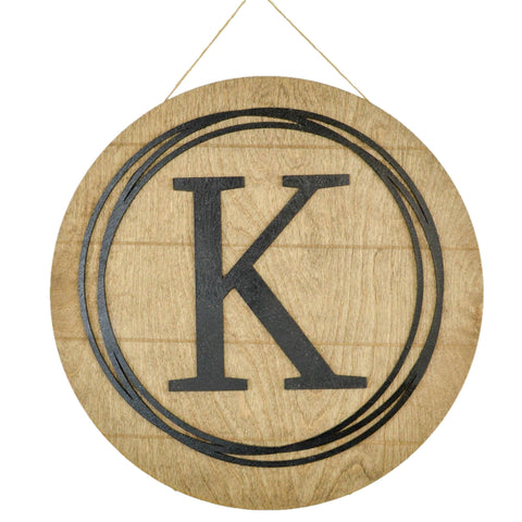 Monogram Everyday Family Door Hanger - Farmhouse Shiplap Round Front Porch Decor - Wedding Gift for Bride - Black - Pink Door Wreaths