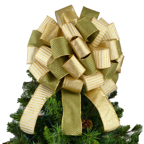 Moss Green Ivory and Gold Christmas Tree Bow - Pink Door Wreaths