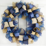 Mother's Day Everyday Wreath | Birthday Gift for Her | Year Round Wreath | Denim Navy Blue Burlap - Pink Door Wreaths
