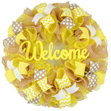 Mother's Day Gift | Jute burlap everyday year round welcome wreath; Yellow white brown - Pink Door Wreaths