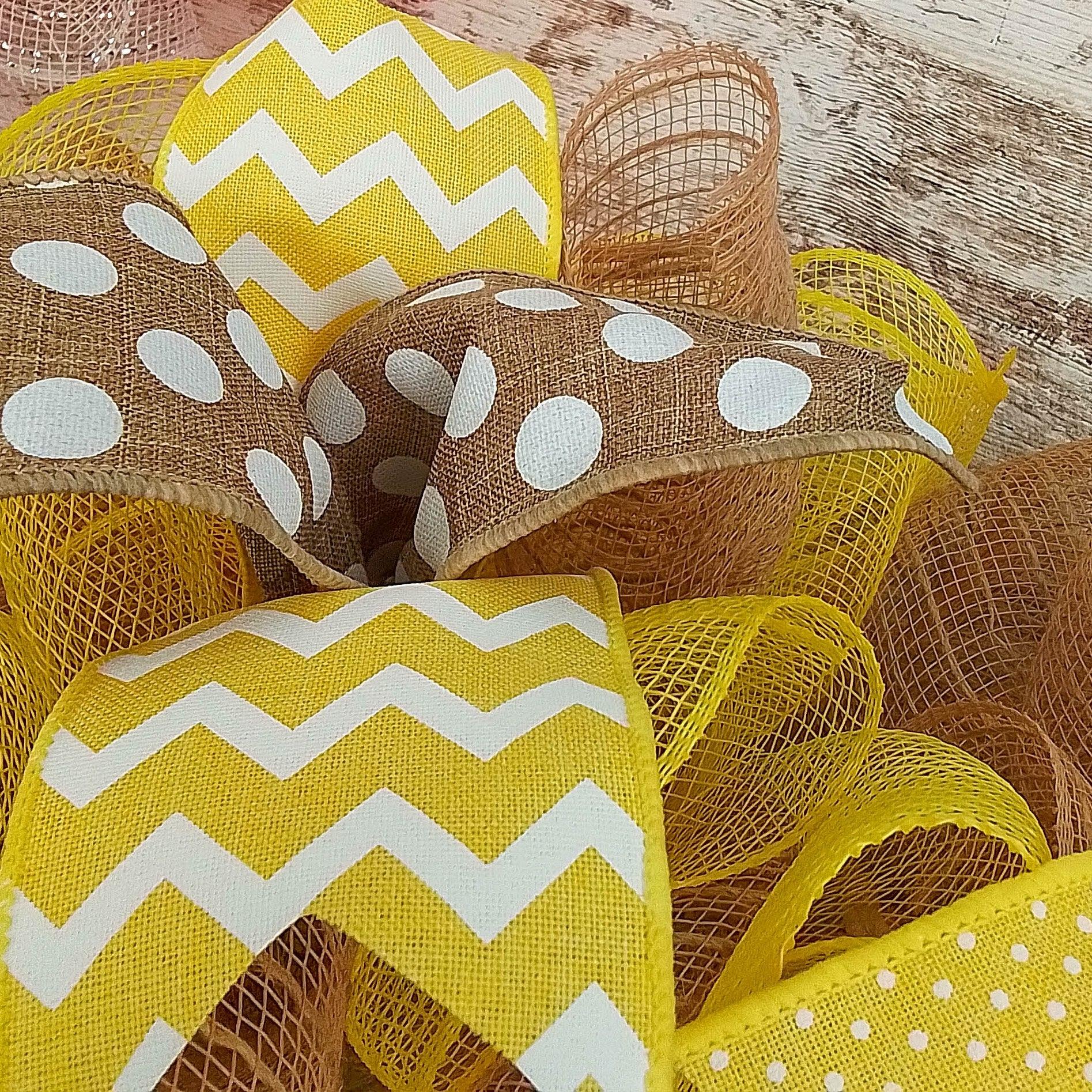 Mother's Day Gift | Jute burlap everyday year round welcome wreath; Yellow white brown - Pink Door Wreaths