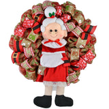 Mrs. Claus Wreath | Santa Christmas Mesh Outdoor Front Door Wreath - Pink Door Wreaths