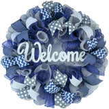 Navy Blue Grey Welcome Wreath - Everyday Mother's Day Gift - Pink Door Wreaths