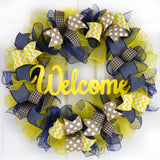 Navy Blue Yellow Everyday Welcome Mesh Door Wreath