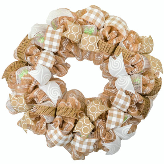 Neutral Everyday Burlap Front Door Wreath - Year Round Gift for Mom - Burlap Jute White - Pink Door Wreaths