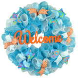 Orange Turquoise Welcome Year Round Spring Wreath; White Teal : P9 - Pink Door Wreaths