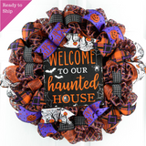 Orange Welcome to our Haunted House Welcome Mesh Decor - Pink Door Wreaths