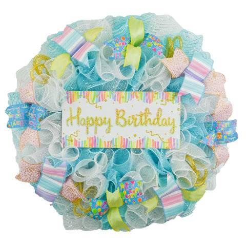 Pastel Birthday Wreath for Front Door - Everyone Happy Birth Day Decor - Family Pink Red Blue White Yellow Gold - Pink Door Wreaths
