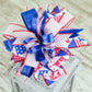 Patriotic Lantern Wreath Bow - Burlap Wreath Embellishment for Making Your Own - Layered Full Handmade Farmhouse Already Made (4th of July (Swiss Dot) - Pink Door Wreaths