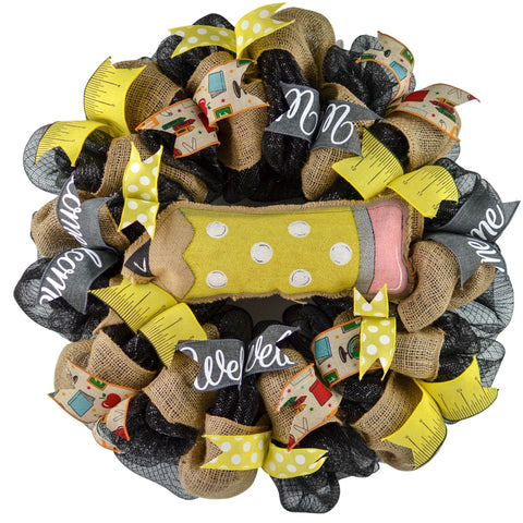 Pencil Teacher Classroom Wreath - Back to School Decorations - End of Year Gift - Black Yellow - Pink Door Wreaths