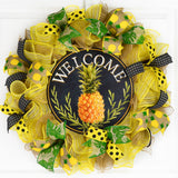 Pineapple Wreath - Spring Summer Welcome Deco Mesh Wreath - Yellow Black Green White - Pink Door Wreaths