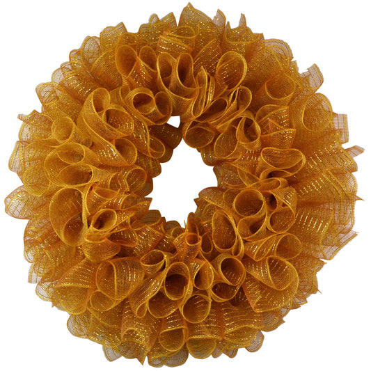 Plain Wreath Base Already Made - Mesh Everyday Wreath to Decorate DIY - Starter Add Bow, Ribbons on Your Own - Premade (Metallic Brown Gold) - Pink Door Wreaths