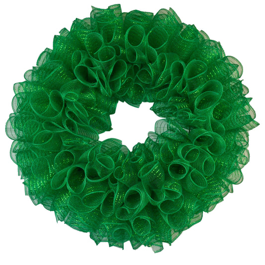 Plain Wreath Base Already Made - Mesh Everyday Wreath to Decorate DIY - Starter Add Bow, Ribbons on Your Own - Premade (Metallic Emerald Green) - Pink Door Wreaths