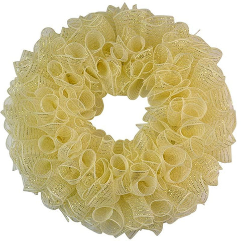 Plain Wreath Base Already Made - Mesh Everyday Wreath to Decorate DIY - Starter Add Bow, Ribbons on Your Own - Premade (Metallic Ivory/Gold) - Pink Door Wreaths