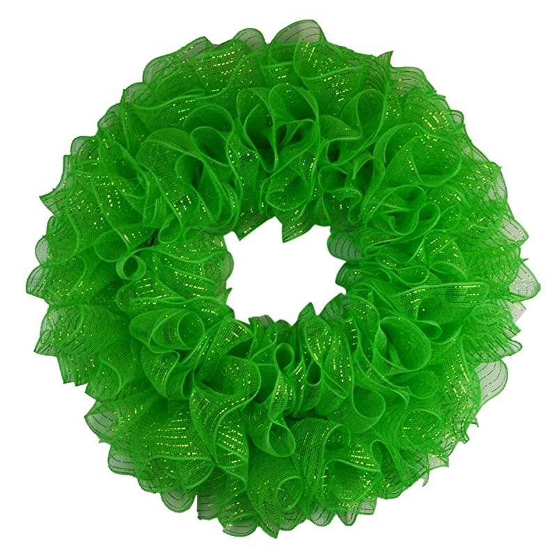 Plain Wreath Base Already Made - Mesh Everyday Wreath to Decorate DIY - Starter Add Bow, Ribbons on Your Own - Premade (Metallic Lime Green) - Pink Door Wreaths
