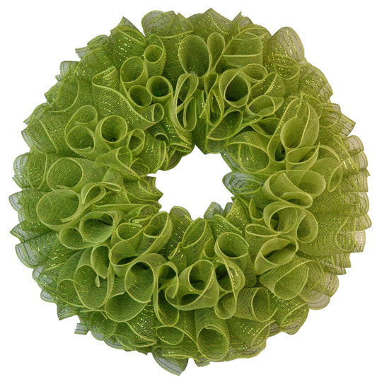 Plain Wreath Base Already Made - Mesh Everyday Wreath to Decorate DIY - Starter Add Bow, Ribbons on Your Own - Premade (Metallic Moss Green) - Pink Door Wreaths