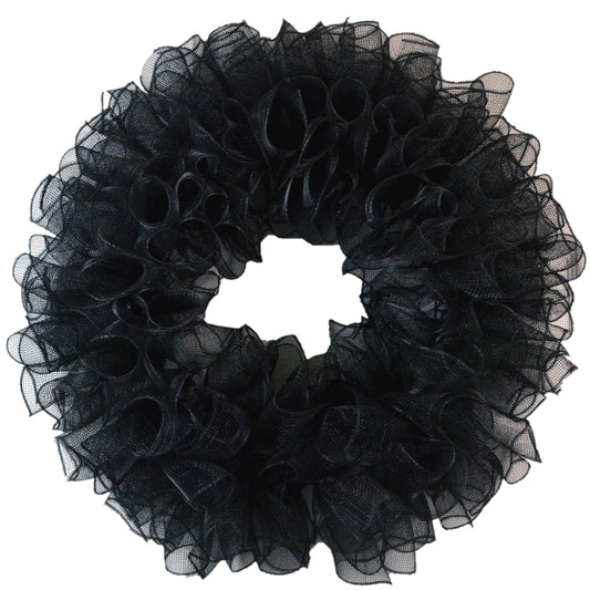 Plain Wreath Base Already Made - Mesh Everyday Wreath to Decorate DIY - Starter Add Bow, Ribbons on Your Own - Premade (Non-Metallic Black) - Pink Door Wreaths