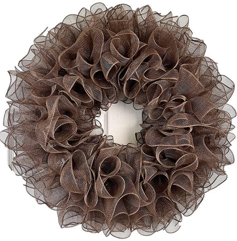 Plain Wreath Base Already Made - Mesh Everyday Wreath to Decorate DIY - Starter Add Bow, Ribbons on Your Own - Premade (Non-Metallic Brown) - Pink Door Wreaths