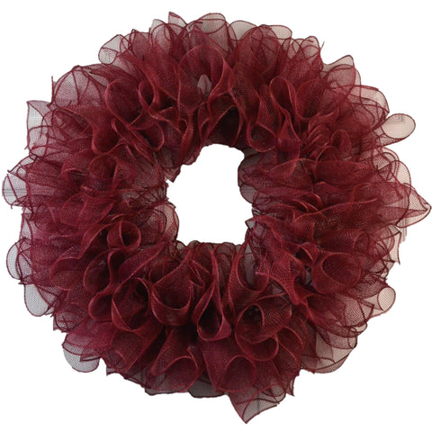 Plain Wreath Base Already Made - Mesh Everyday Wreath to Decorate DIY - Starter Add Bow, Ribbons on Your Own - Premade (Non-Metallic Burgundy) - Pink Door Wreaths