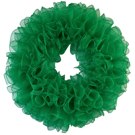Plain Wreath Base Already Made - Mesh Everyday Wreath to Decorate DIY - Starter Add Bow, Ribbons on Your Own - Premade (Non-Metallic Emerald Green) - Pink Door Wreaths