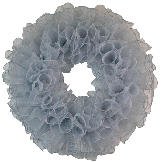 Plain Wreath Base Already Made - Mesh Everyday Wreath to Decorate DIY - Starter Add Bow, Ribbons on Your Own - Premade (Non-Metallic Grey) - Pink Door Wreaths