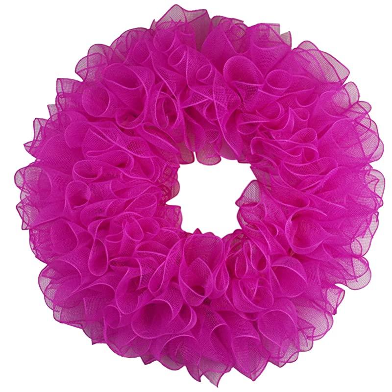 Plain Wreath Base Already Made - Mesh Everyday Wreath to Decorate DIY - Starter Add Bow, Ribbons on Your Own - Premade (Non-Metallic Hot Pink) - Pink Door Wreaths