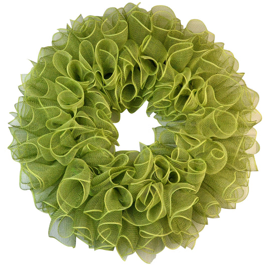 Plain Wreath Base Already Made - Mesh Everyday Wreath to Decorate DIY - Starter Add Bow, Ribbons on Your Own - Premade (Non-Metallic Moss Green) - Pink Door Wreaths