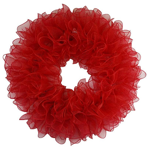Plain Wreath Base Already Made - Mesh Everyday Wreath to Decorate DIY - Starter Add Bow, Ribbons on Your Own - Premade (Non-Metallic Red) - Pink Door Wreaths