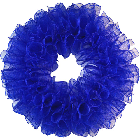 Plain Wreath Base Already Made - Mesh Everyday Wreath to Decorate DIY - Starter Add Bow, Ribbons on Your Own - Premade (Non-Metallic Royal Blue) - Pink Door Wreaths