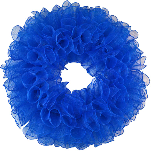 Plain Wreath Base Already Made - Mesh Everyday Wreath to Decorate DIY - Starter Add Bow, Ribbons on Your Own - Premade (Non-Metallic Sky Blue) - Pink Door Wreaths