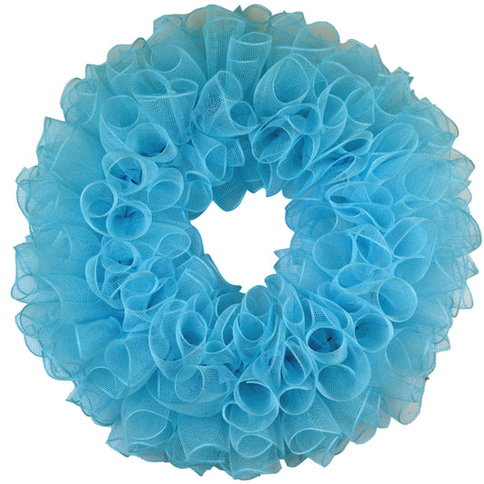 Plain Wreath Base Already Made - Mesh Everyday Wreath to Decorate DIY - Starter Add Bow, Ribbons on Your Own - Premade (Non-Metallic Turquoise) - Pink Door Wreaths