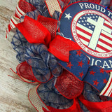 Proud to Be an American Fourth of July Independence Day Mesh Door Wreath - Burlap Red White Navy Blue White - Pink Door Wreaths