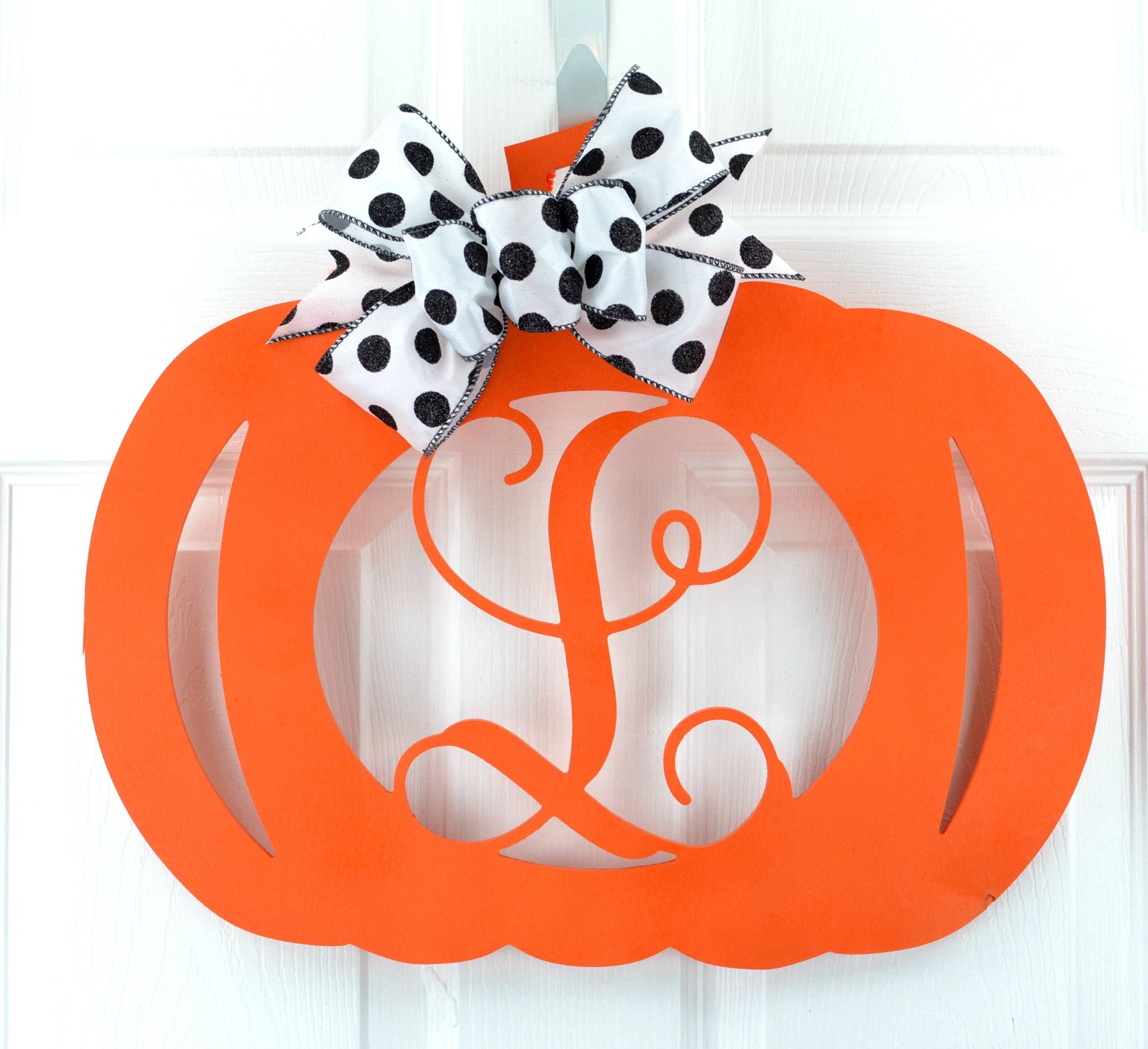 Pumpkin Decor | Pumpkin Initial Door Hanger - Pink Door Wreaths